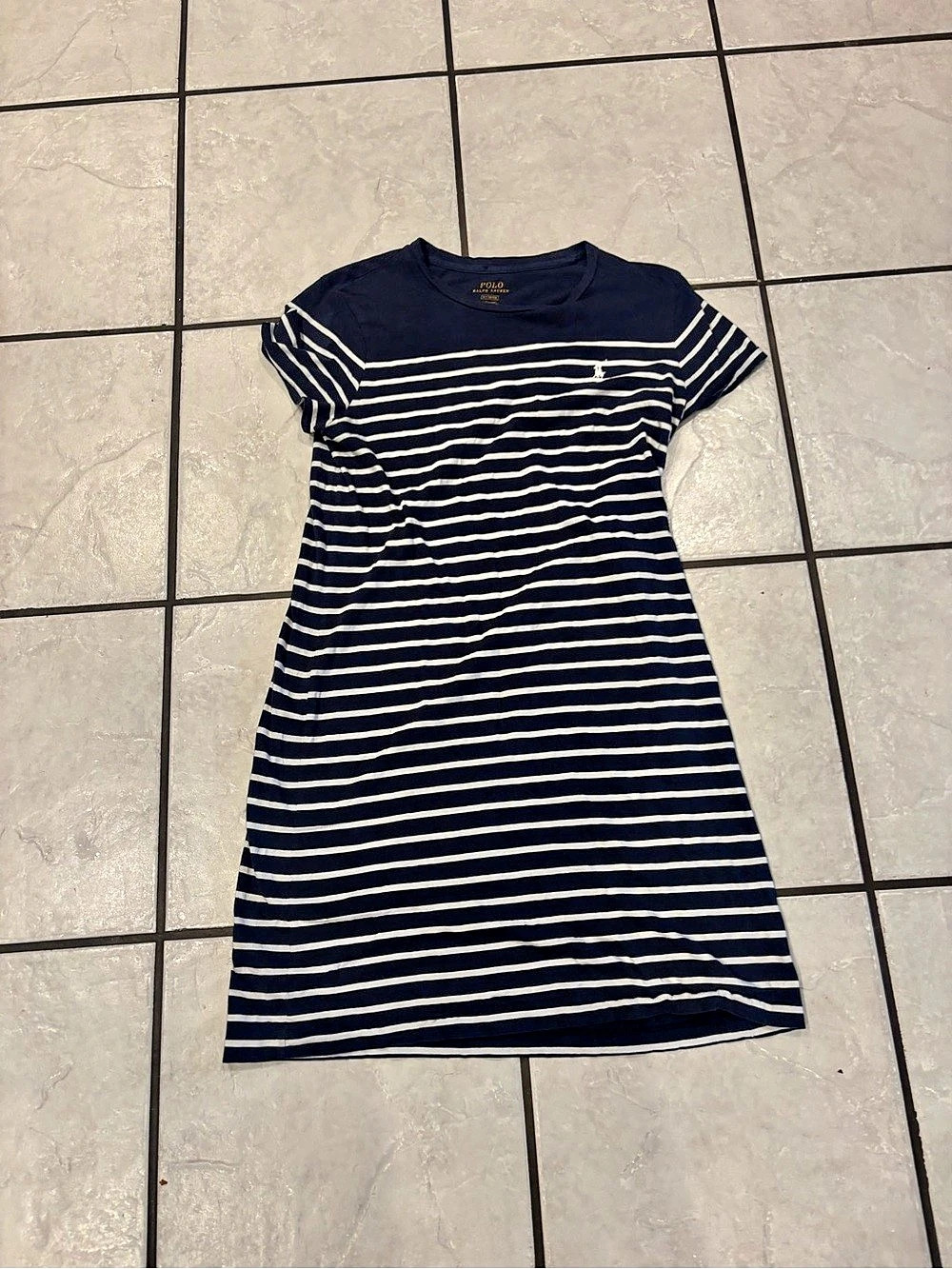 Polo Ralph Lauren Striped Cotton T-Shirt Dress Navy & White Medium